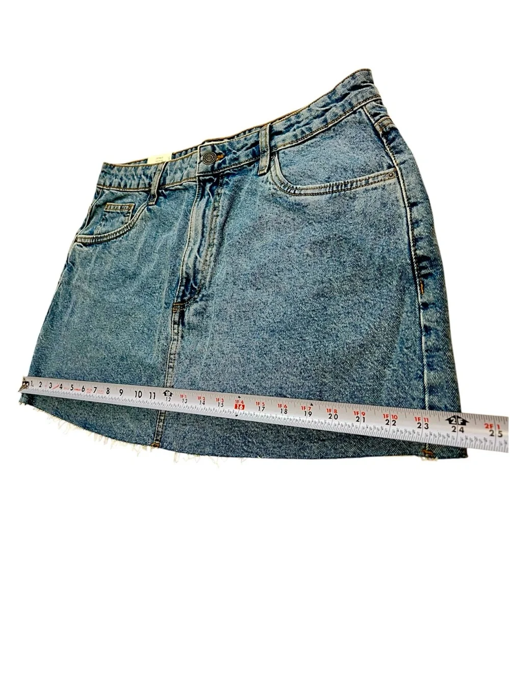 Cotton-On Denim Mini Skirt Mid Rise Fitted‎ Waist Vintage Look, Blue, Sz 34 / XL